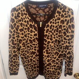 Jones New York Animal Print Cardigan - Brown and Black